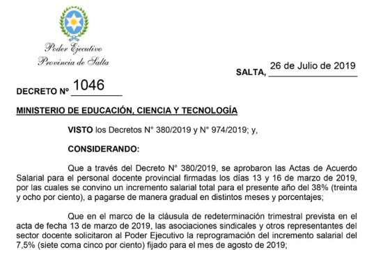 Decreto 1046 de mejoras e incrementos salariales a docentes